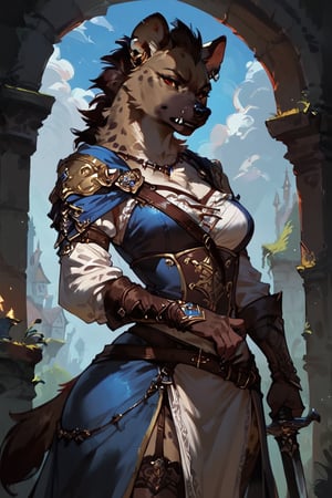 score_9, score_8_up, score_7_up, score_6_up,FANTASY, solo, hyena,female werehyena,medieval clothes,hold a sword,concept art, Expressiveh,