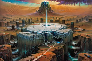 gigantic, mesopotamian, fortress ziggurat made of white marble, massive, desert, wide shot, isometric view, masterpiece, high_resolution,matte painting,Building_Egyptian,DonMC3l3st14l3xpl0r3rsXL,portrait,egyptTech,painted world,more detail XL,digital artwork by Beksinski,shadowrun_character