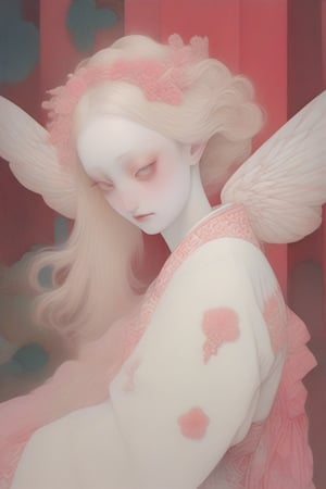 Create a Beautiful woman, in the style of stefan kostic, pastels, realistic, sharp focus, 8k high definition, insanely detailed, intricate, elegant, art by Hsiao ron cheng,taiwan,ral-glydch,Red mecha,emo,Ukiyo-e,Eimi,Angel,AngelicStyle