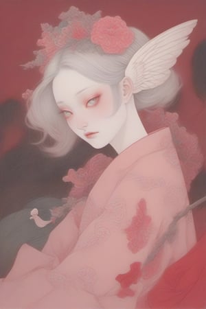 Create a Beautiful woman, in the style of stefan kostic, pastels, realistic, sharp focus, 8k high definition, insanely detailed, intricate, elegant, art by Hsiao ron cheng,taiwan,ral-glydch,Red mecha,emo,Ukiyo-e,Eimi,Angel,AngelicStyle