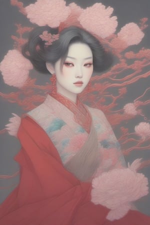 Create a Beautiful woman, in the style of stefan kostic, pastels, realistic, sharp focus, 8k high definition, insanely detailed, intricate, elegant, art by Hsiao ron cheng,taiwan,ral-glydch,Red mecha,emo,Ukiyo-e,Eimi,Angel,AngelicStyle