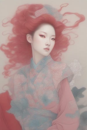 Create a Beautiful woman, in the style of stefan kostic, pastels, realistic, sharp focus, 8k high definition, insanely detailed, intricate, elegant, art by Hsiao ron cheng,taiwan,ral-glydch,Red mecha,emo,Ukiyo-e,Eimi,Angel,AngelicStyle