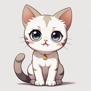 8 simple images, cute cat with big eyes, white border background, crying, minimalist design, only animals, no plants, no background, anime, Q version, full body photo


