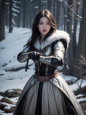 Epic CG masterpiece, Snow White, hdr,dtm, full ha, charging forward battlefield, the burst meteor, the fierce battle of fighting with his life, 8K, ultra detailed graphic tension, dynamic poses, stunning colors, 3D rendering, surrealism, cinematic lighting effects, realism, 00 renderer, super realistic, full - body photos, super vista, super wide Angle, HD