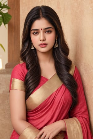 A 23 old year Indian girl and posing with a great Indian background, sunkissed, classy reveling figure, decent face, Indian, long wavy hair,normal skin color,