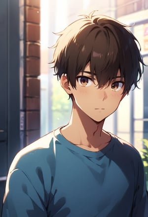 score_9, score_8_up, score_7_up, source_anime, semi-realistic, looking at viewer, upper body, 1 boy, solo, male focus, brown hair, brown eyes, short hair