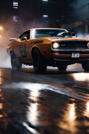 8K, UHD, first-person low-angle perspective, panoramic, photo-realistic, cinematic, destopian lighting, dark atmosphere, japanese fast and furious. muscle cars, driver girls, chase, smoke, mist