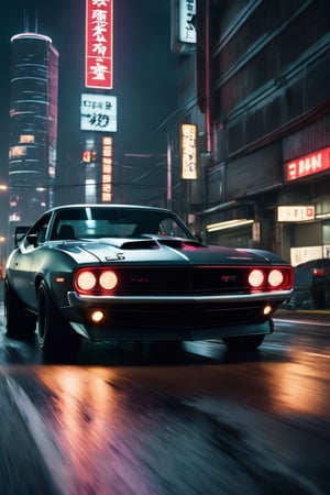 8K, UHD, low-angle perspective, (girls:1.3) photo-realistic, cinematic, dystopian lighting, dark atmosphere, japanese fast muscle cars, speed chase