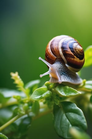 8K, UHD, super macro shot, ultra clear subject,   photo-realistic (snail on plant:1.2) dramatic crop, ƒ/0.8, depth_of_field, 1/2000 shutter speed, super detailed, focus on eyes, insane details, blur background, magnification of 400x