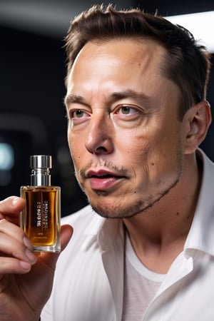8K, UHD, wide-angle perspective, photo-realistic, cinematic, Elon Musk perfume smelling good