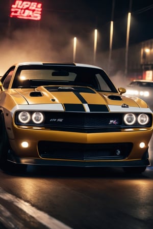 8K, UHD, first-person low-angle perspective, panoramic, photo-realistic, cinematic, destopian lighting, dark atmosphere, japanese fast and furious. muscle cars, driver girls, speed chase, smoke, mist