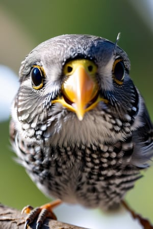 8K, UHD, perspective macro shot, photo-realistic, bird approaching camera (head-on:1.1)  perfect lighting