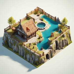 8k, RAW photos, top quality, masterpiece: 1.3),
Medieval guild
, miniature, landscape, depth of field, ladder,  from above, English text,Ore, cave, torch,Underground lake, isometric style, simple background, white background,3d isometric,steampunk style,ff14bg,DonMSt33lM4g1cXL,DonMD0n7P4n1cXL