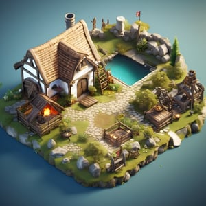 8k, RAW photos, top quality, masterpiece: 1.3),
Medieval farm
, miniature, landscape, depth of field, ladder,  from above, English text,Ore, cave, torch,Underground lake, isometric style, simple background, white background,3d isometric,steampunk style,ff14bg,DonMSt33lM4g1cXL,DonMD0n7P4n1cXL