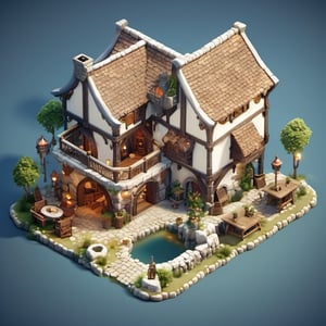 8k, RAW photos, top quality, masterpiece: 1.3),
A fantasy medieval inn
, miniature, landscape, depth of field, ladder,  from above, English text,Ore, cave, torch,Underground lake, isometric style, simple background, white background,3d isometric,steampunk style,ff14bg,DonMSt33lM4g1cXL,DonMD0n7P4n1cXL