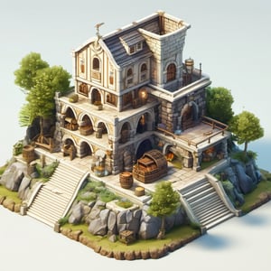 8k, RAW photos, top quality, masterpiece: 1.3),
medieval era , a mineral-rich mine
, miniature, landscape, depth of field, ladder,  from above, English text,architecture, tree, potted plants, isometric style, simple background, white background,3d isometric,steampunk style,ff14bg,DonMSt33lM4g1cXL,DonMD0n7P4n1cXL