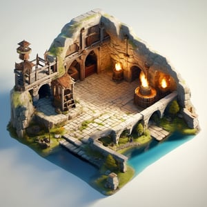 8k, RAW photos, top quality, masterpiece: 1.3),
Medieval chamber of commerce
, miniature, landscape, depth of field, ladder,  from above, English text,Ore, cave, torch,Underground lake, isometric style, simple background, white background,3d isometric,steampunk style,ff14bg,DonMSt33lM4g1cXL,DonMD0n7P4n1cXL