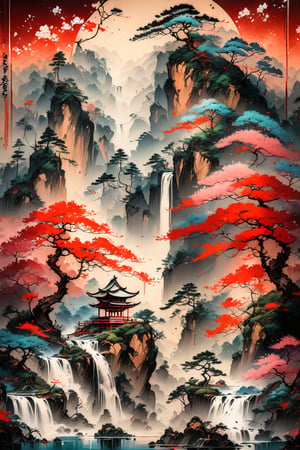 Majestic landscape, stunning image, ((masterpiece: 2)), wallpaper, 8K, ink art, ((sumi-e artstyle: 1.2)), forest, brushstrokes, very beautiful image.