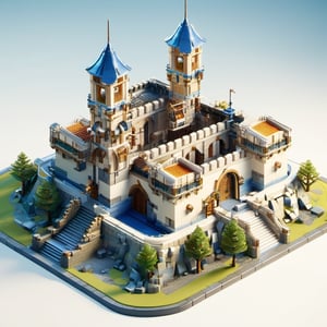 8k, RAW photos, top quality, masterpiece: 1.3),
 medieval tower,Citadel,Fortress,Fortified city
, miniature, landscape, depth of field, ladder,  from above, English text, isometric style, simple background, white background,3d isometric,steampunk style,ff14bg,DonMSt33lM4g1cXL,DonMD0n7P4n1cXL,LEGO MiniFig