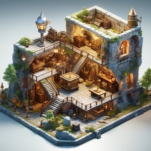 8k, RAW photos, top quality, masterpiece: 1.3),
medieval era , a mineral-rich mine
, miniature, landscape, depth of field, ladder,  from above, English text,architecture, tree, potted plants, isometric style, simple background, white background,3d isometric,steampunk style,ff14bg,DonMSt33lM4g1cXL,DonMD0n7P4n1cXL