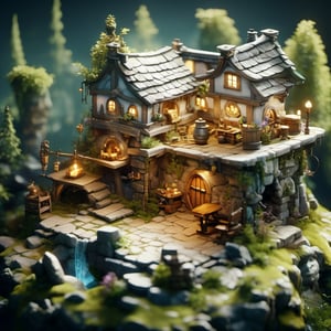 8k, RAW photos, top quality, masterpiece: 1.3),
A fantasy fairy village
, miniature, landscape, depth of field, ladder,  from above, English text,Ore, cave, torch,Underground lake, isometric style, simple background, white background,3d isometric,steampunk style,ff14bg,DonMSt33lM4g1cXL,DonMD0n7P4n1cXL