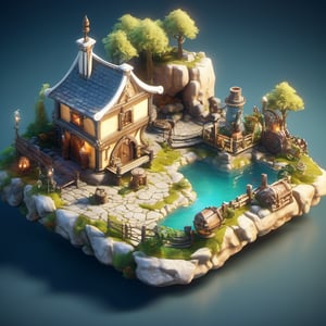 8k, RAW photos, top quality, masterpiece: 1.3),
A fantasy fairy village
, miniature, landscape, depth of field, ladder,  from above, English text,Ore, cave, torch,Underground lake, isometric style, simple background, white background,3d isometric,steampunk style,ff14bg,DonMSt33lM4g1cXL,DonMD0n7P4n1cXL