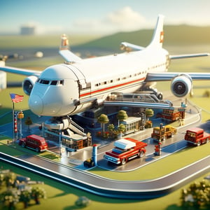 8k, RAW photos, top quality, masterpiece: 1.3),
 Transport hub,Airport
, miniature, landscape, depth of field, ladder,  from above, English text, isometric style, simple background, white background,3d isometric,steampunk style,ff14bg,DonMSt33lM4g1cXL,DonMD0n7P4n1cXL,LEGO MiniFig