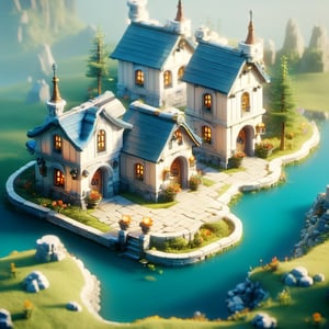 8k, RAW photos, top quality, masterpiece: 1.3),
A fantasy fairy village
, miniature, landscape, depth of field, ladder,  from above, English text,Ore, cave, torch,Underground lake, isometric style, simple background, white background,3d isometric,steampunk style,ff14bg,DonMSt33lM4g1cXL,DonMD0n7P4n1cXL,lego