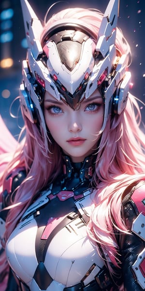 Best picture quality, high resolution, 8k, realistic, sharp focus, realistic image of elegant lady, Korean beauty, supermodel, pure white hair, blue eyes, wearing high-tech cyberpunk style blue Batgirl suit, radiant Glow, sparkling suit, mecha, perfectly customized high-tech suit, ice theme, custom design, 1 girl,swordup, looking at viewer,JeeSoo 