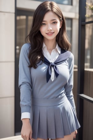 1girl,generate hyper realistic image of a beautiful woman,best qyality,shindouji school uniform,warm smile