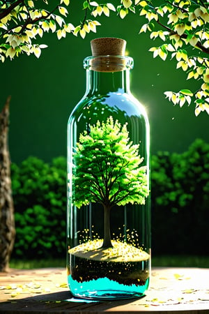 photorealistic, best quaity, 8k, high, summer tree in a bottle, falling_petals