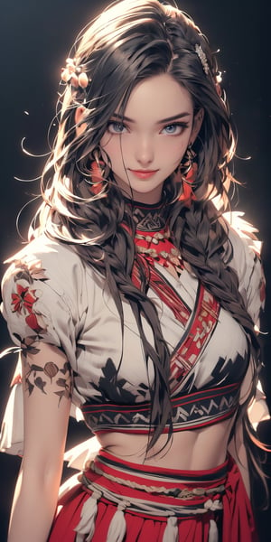 4k,best quality,masterpiece,20yo 1girl,(traditional Korean costume, alluring smile, head ornaments 

(Beautiful and detailed eyes),
Detailed face, detailed eyes, double eyelids ,thin face, real hands, muscular fit body, semi visible abs, ((short hair with long locks:1.2)), black hair, black background,


real person, color splash style photo,
