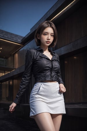 a beautiful and sensual young girl, with Delivery Workers uniform,big boods,Short hair,Box on hands, infornt of House, 16k UHD, extreme realism, ultra quality, maximum detail,Sexy Pose,VWGOLFMK2,Night scene,EpicHouse