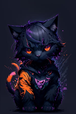 vector style, solo, looking at viewer, simple background, sitting, no humans, res, a cute Black Neko, animal, beautiful, visually stunning, elegant, incredible details, award-winning painting, high contrast, vector art, line art, splatter, flat color, color merge gradient, , (dark black theme:1.4), (rainbow neon color), glowing,rainbow neon, crown, cat eyes, serious, violet,tshee00d,white color