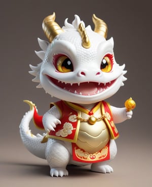  (((touch chest)))
Laugh, be happy, smile showing teeth
((cute eyes)) ((round eyes)) (((chubby dragon)))
Chibi white Chinese dragon with golden horns, Chinese dragon head, 
Red and gold cheongsam vest, yellow eyes  
minimalist design, BIG EYES,BIG Anime EYES,CHIBI, Q version