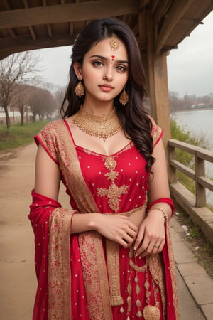 lovely  cute  young  attractive  indian  teenage  girl  in  a  pretty foreign dress,  23  years  old  ,  cute  ,  an  Instagram  model  ,  long  blonde_hair  ,  winter  ,  on the road  .  ,  „  Indian 