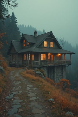 Photo-realistic 60's style of a gloomy japanese abandoned house 