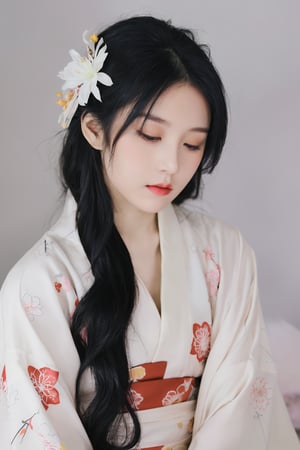 26yo hubggirl, wearing kimono, Sakura Theme,

eyeshadow, long eyelashes, (messy hair:0.6), long black hair, 

film photography aesthetic, dynamic composition, skin texture, sharp focus, hard shadows