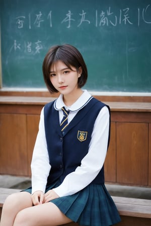 hubggirl,fluffy short hair,film grain, (school uniform:1.5)