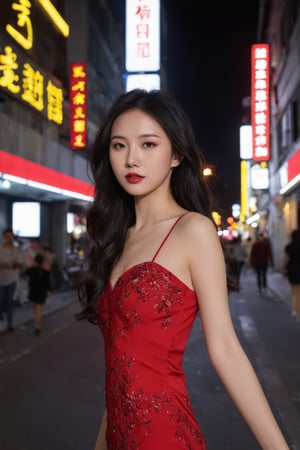 (ultra realistic,best quality),photorealistic,Extremely Realistic,in depth,cinematic light,hubggirl, 

BREAK

Alluring young Chinese woman, with sultry eyes and long wavy black hair, wearing a provocative red dress that hugs her curves. She is standing under the neon lights of a bustling city street at night, exuding confidence and allure. The scene captures the seductive atmosphere of the nightlife, with vibrant lights reflecting off her dress and the pavement, enhancing the intensity of her gaze and the shadows playing across her features.

BREAK

dynamic poses, particle effects, perfect hands, perfect lighting, vibrant colors, intricate details, high detailed skin, intricate background, realistic, raw, analog, taken by Sony Alpha 7R IV, Zeiss Otus 85mm F1.4, ISO 100 Shutter Speed 1/400, Vivid picture, More Reasonable Details