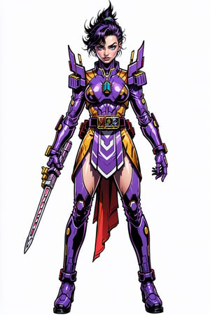 Realistic Image with human anatomically correct proportions and details, tokusatsu, high-school student, attractive non-binary gender fluid androgynous femboy tomboy person, supportive, Super sentai Power Rangers theme, new and unique alien power ranger armor uniform like a idol superstar superhero, Purple Ranger, inspirig lover artist musician actor dancer singer bard, fullbody shot, Spellcaster, sound music motion and feelings elements of power, sonic blade, musical weapons,l4tex4rmor,saber,Femboy,kpop