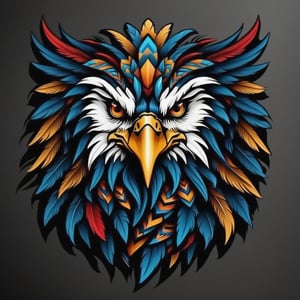 Logo design, vector, majestic tribal eagle head, tattoo style, minimalist, simple, colorful, isolated on white background, very sharp details, high resolution, ultra clear, ultra HD, digital render,