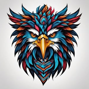 Logo design, vector, majestic tribal eagle head, tattoo style, minimalist, simple, colorful, isolated on white background, very sharp details, high resolution, ultra clear, ultra HD, digital render,