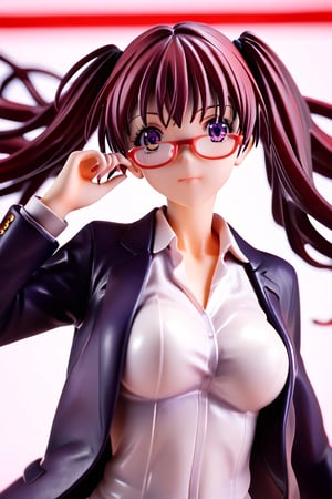 score_9_up, score_8_up,score_7_up,3D, facing_viewer,fully_clothed, score_9_up, score_7_up, PVC,anime,Anime Style.,Ink art style,PVC Style,noyamano ringo,glasses(red framed),twin_tails,purple_eyes,dark_red_hair,large_breasts,open_blazer