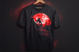 ,T_shirt,Design(silhouette of three howling wolves standing on a ridge, set against a backdrop of a black sky, half moon, stars. The moon is highly detailed and textured, while the wolves are entirely in shadow, creating a stark contrast, Canon EOS 5D Mark IV, masterpiece, 35mm photograph, film grain, award winning photography,vibrant use of light and shadow, vivid colors,high quality textures of materials, volumetric textures perfect composition, dynamic play of light, rich colors, epic shot, perfectly quality, natural textures,high detail, high sharpness, high clarity, detailed ,photoshadow, intricate details, 16k), from a distance