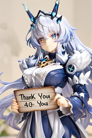 PVC Style,Fairy knight Gawain,Muscular_female,holding a sign reading (("Thank you for 10k likes")),Heterochromia