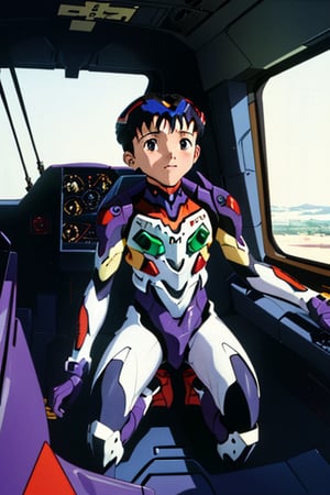 Shinji ikari piloting eva01(evangelion mecha) as a baby. Baby Shinji is seen in the cockpit in his plugsuit and diaper.