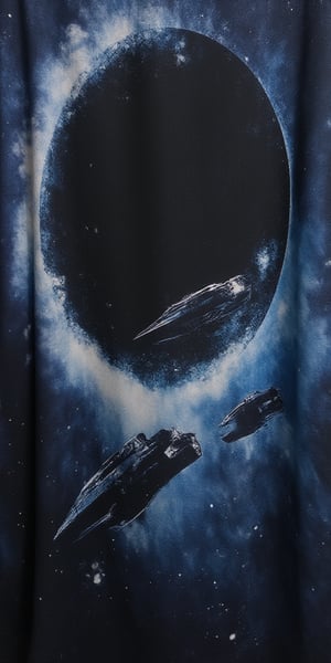 T_shirt,Design(ultrarealistic ufo starship fleet flying in realistic black hole vortex8k resolution,sharp focus, a big xeagonal ship)