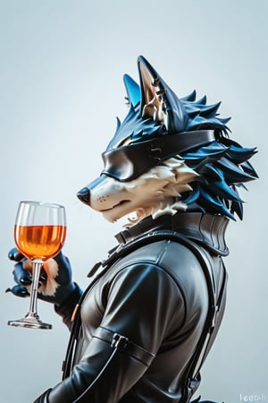 glass art, glass style,(best quality, masterpiece:1), furry male anthro legoshi wolf, solo, portrait,from side,blind folded,Dark , score_9_up, score_8_up,score_7_up,3D,PVC Style