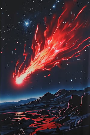 ,T_shirt,Design(A masterpiece of meticulous detail! Against the backdrop of a cinematic midway journey, a stunning comet sprints forward, shining with otherworldly light. The red vortex seemed to draw the comet into it. Against the backdrop of a deep starry sky, this lone comet embodies a mystical blend of power and mystery.),full length shirt